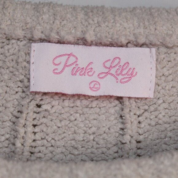Pink Lily beige/tan long-sleeve crew neck chunky cable knit cropped sweater L - Picture 5 of 9